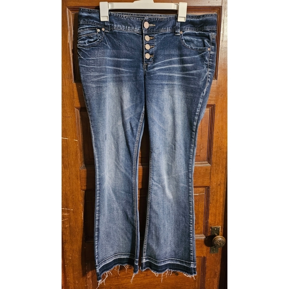 Maurices Plus Size Whiskering Bootcut Distressed Cuff Jeans
